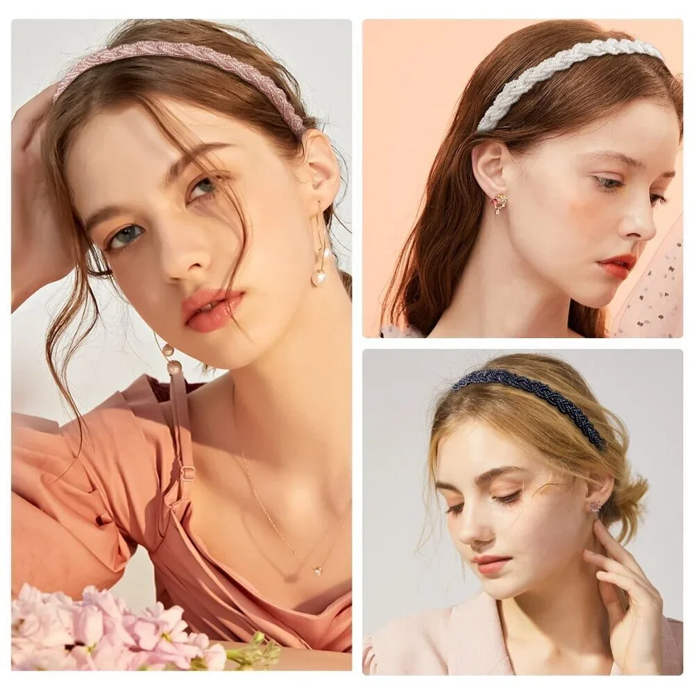 Women Girls Beaded Headbands 10 Pack Pearl Metal Non-Slip Hair Accessories